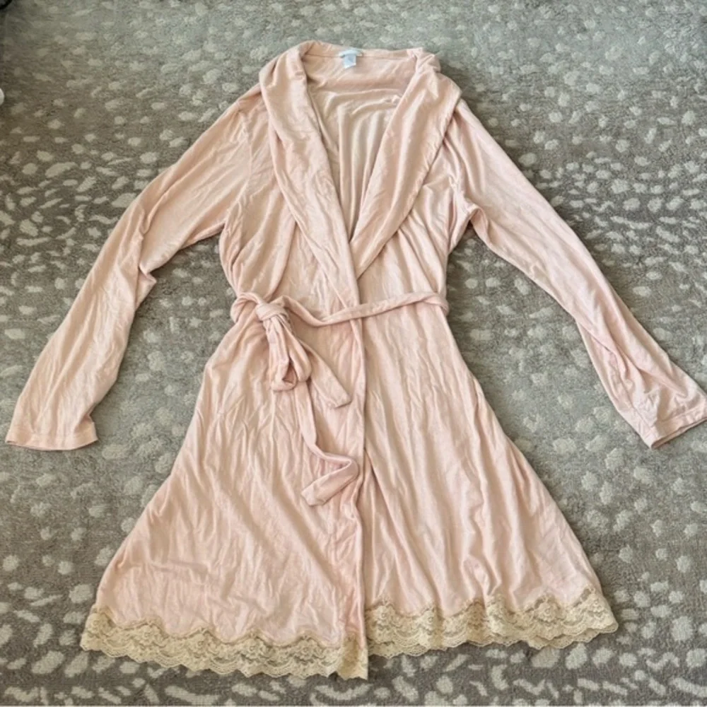 Eberjey Lady Godiva‎ Blush Pink Lace Trimmed Robe Small